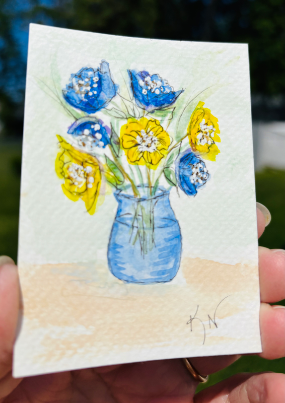 ACEO BLUE FLORAL aceo art card