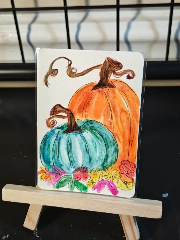 ACEO Grateful Pumpkin cute painting by Jazmin aceo art card