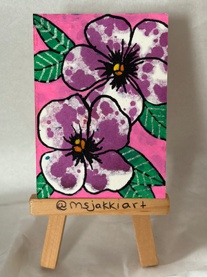 Fuschia Pansies aceo art card thumbnail 2