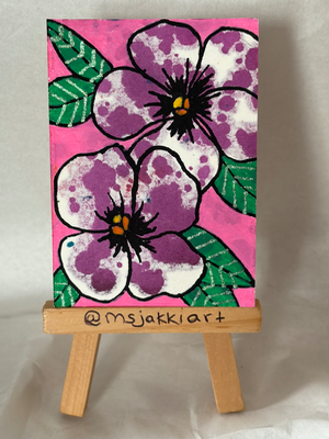 Fuschia Pansies aceo art card thumbnail 1