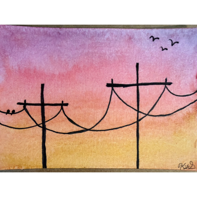 Sunset Lines - Watercolor ACEO aceo art card thumbnail 2