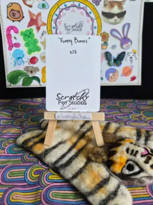 "Funny Bunns" Animal, Rabbit aceo art card thumbnail 2