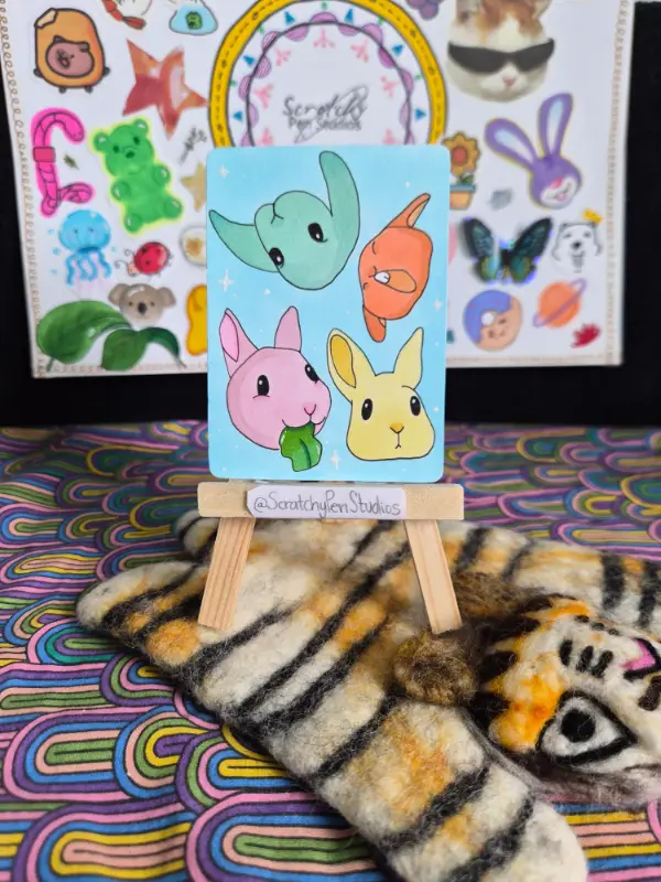 "Funny Bunns" Animal, Rabbit aceo art card