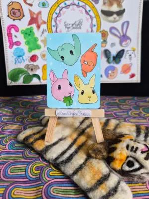 "Funny Bunns" Animal, Rabbit aceo art card thumbnail 1