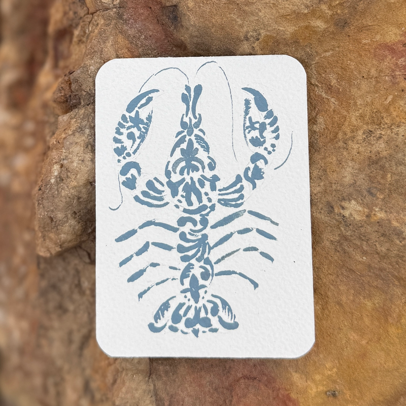 Crawfish Damask Pattern Color Dusty Blue aceo art card