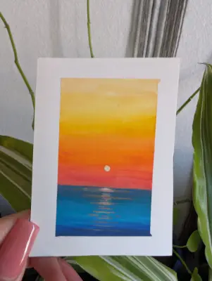 Sunset on the Ocean - mini painting 2x3 aceo art card thumbnail 2
