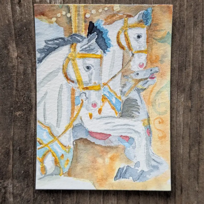Carousel Horses aceo art card