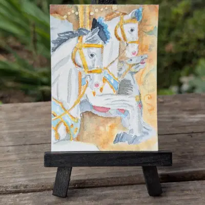 Carousel Horses aceo art card thumbnail 2
