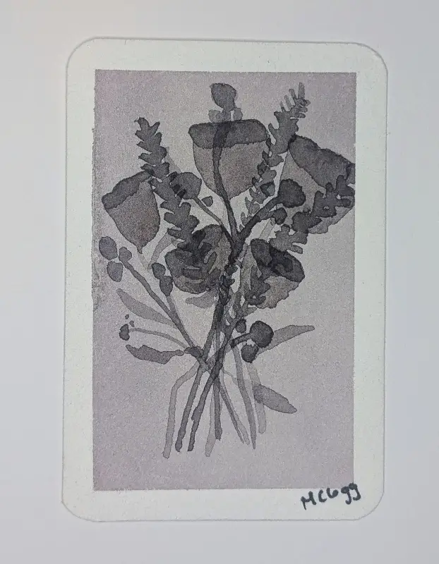 Purple Monochrome Flower Bunch aceo art card