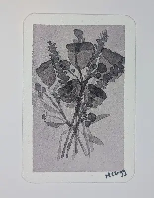 Purple Monochrome Flower Bunch aceo art card thumbnail 1