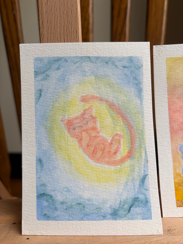 Mew Playing in the Morning Clouds aceo art card