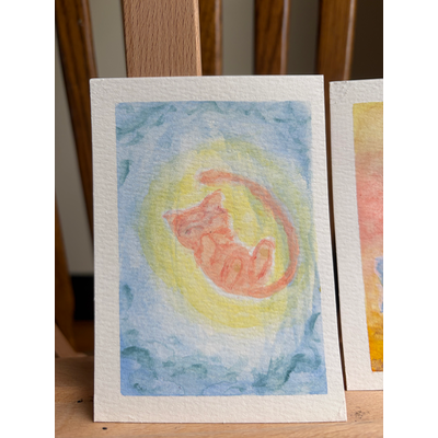 Mew Playing in the Morning Clouds aceo art card thumbnail 1