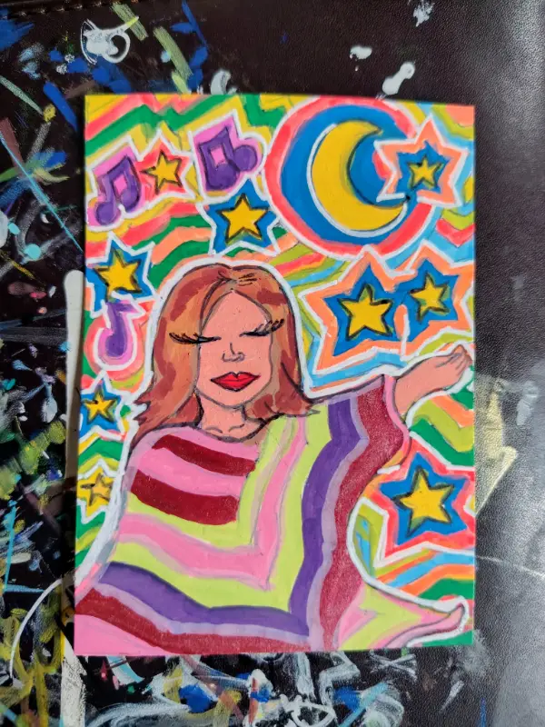 Moon stars acrylic aceo art card