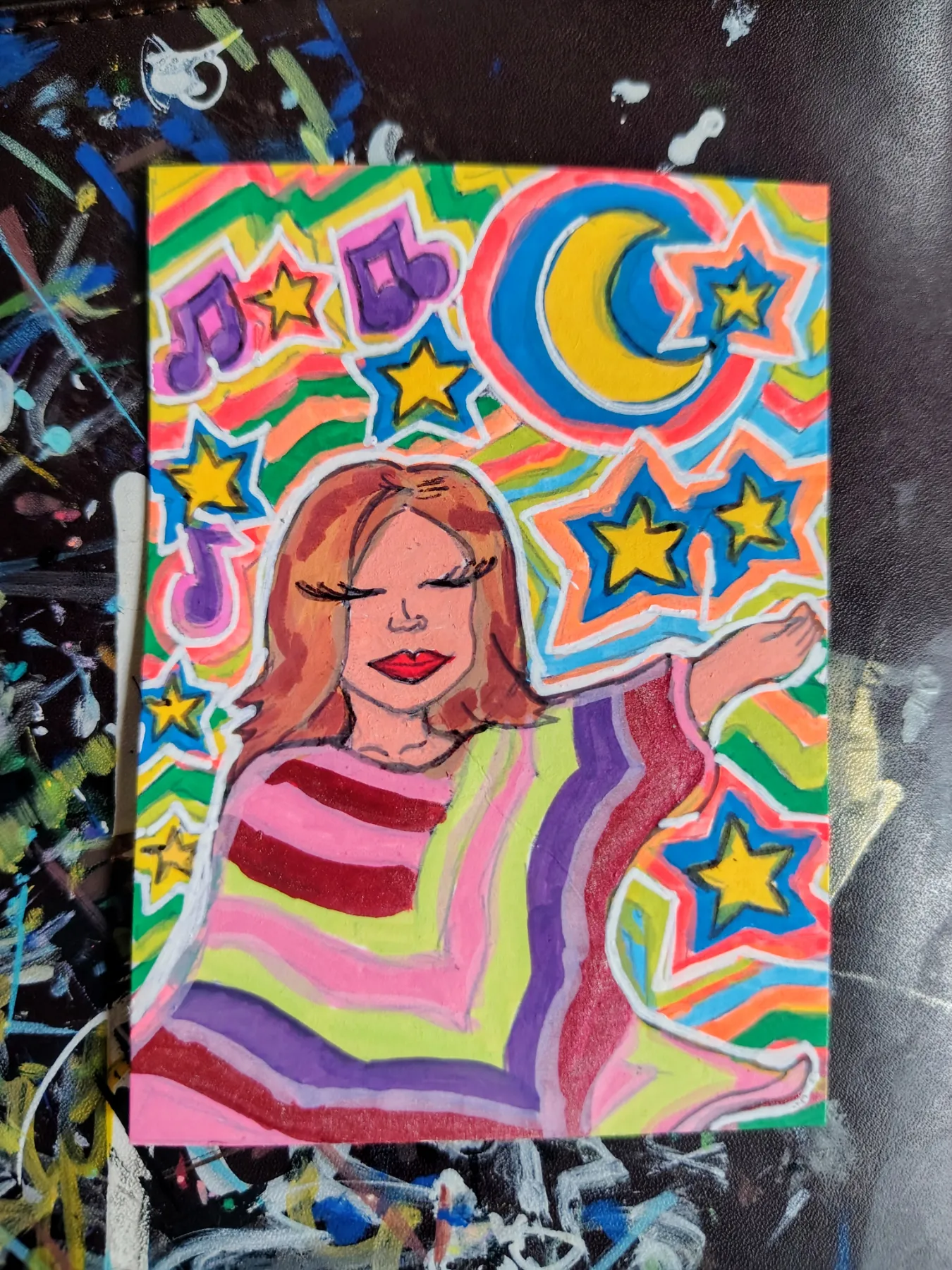 Moon stars acrylic aceo art card