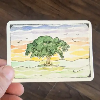 Sunset Tree aceo art card thumbnail 3