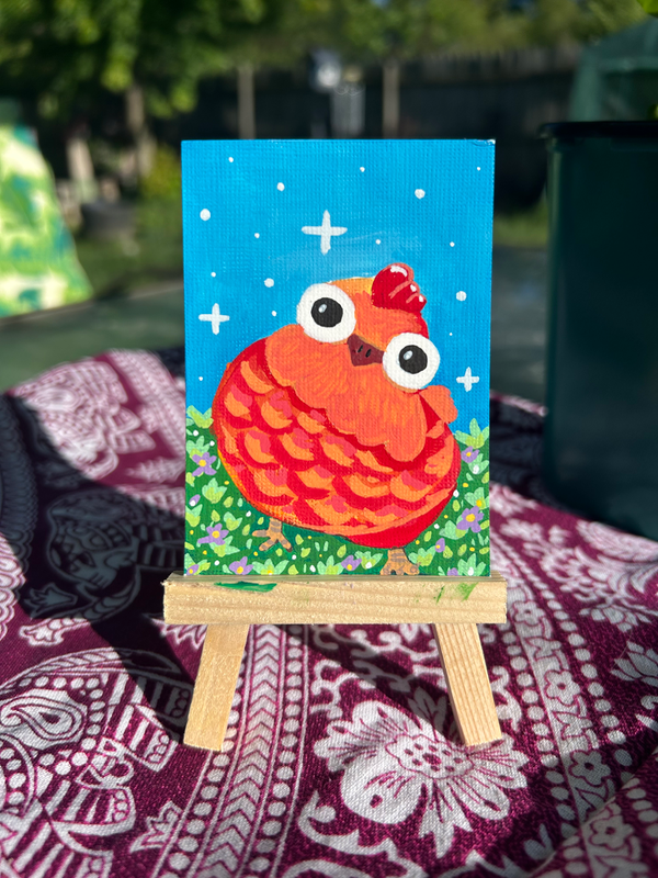 Chicken say “who?” aceo art card