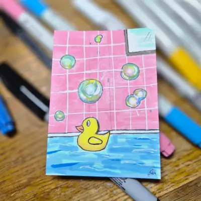 Bath Time aceo art card thumbnail 2