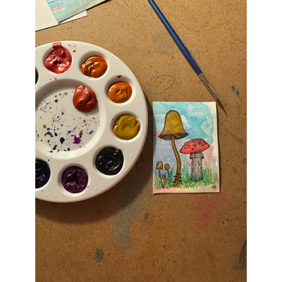 ‘Mushrooms in my Backyard’ aceo art card thumbnail 2