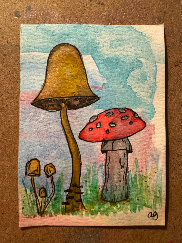 ‘Mushrooms in my Backyard’ aceo art card
