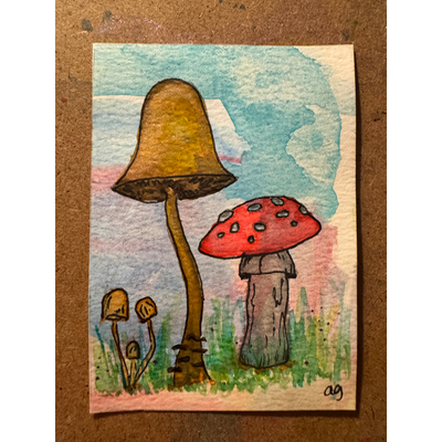 ‘Mushrooms in my Backyard’ aceo art card thumbnail 1