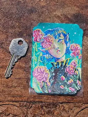 Pink Flowers, Pink Lips aceo art card thumbnail 2