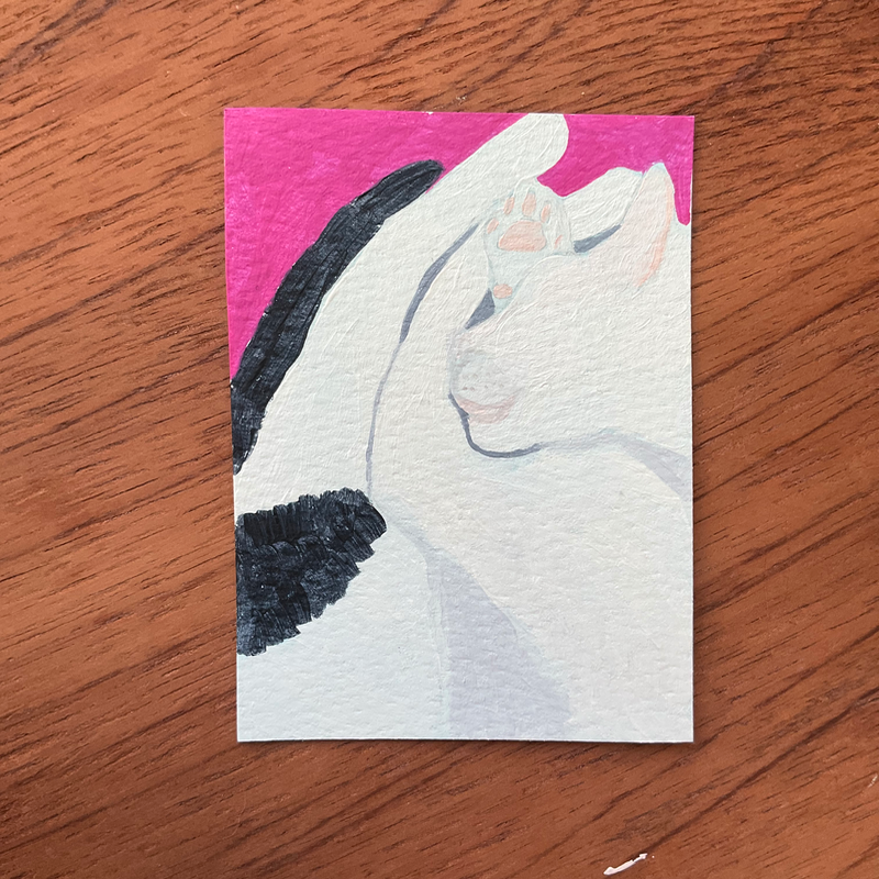 Major Tom Spots Cat Acrylic Painting aceo art card