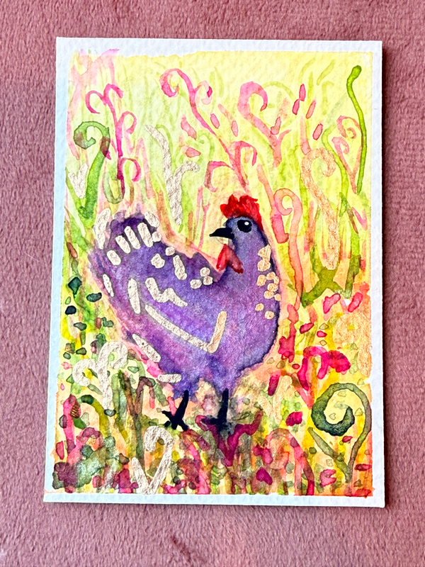 Magic Purple Chicken aceo art card