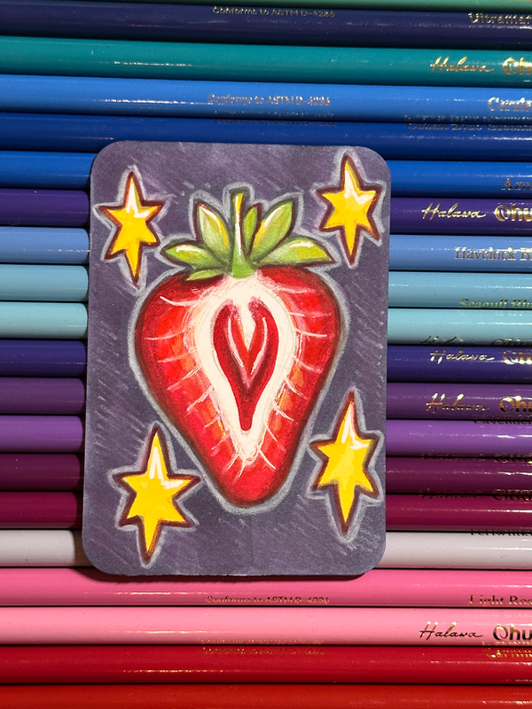 cut strawberry aceo art card