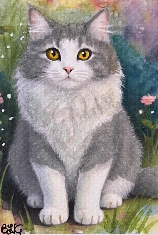 Grey Cat aceo art card