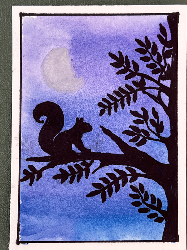 Squirrels At Midnight aceo art card