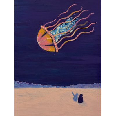 a lonely jellyfish aceo art card thumbnail 2