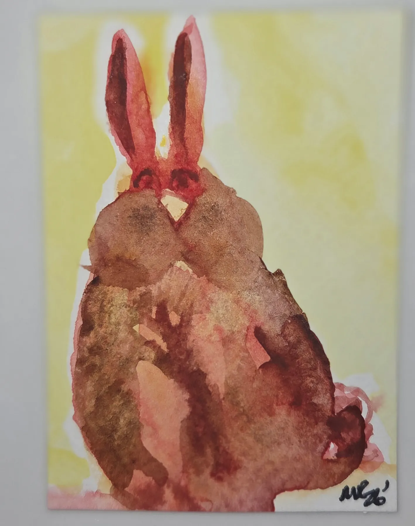 Red Rabbit aceo art card
