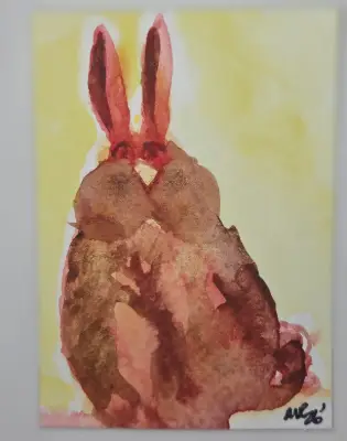 Red Rabbit aceo art card thumbnail 1