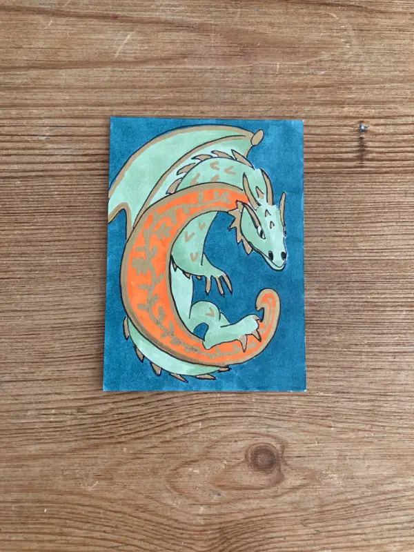 Dragon Illuminated Letter C aceo art card