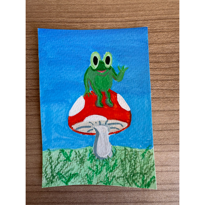 Frog Sitting On Toadstool aceo art card thumbnail 1