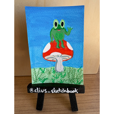 Frog Sitting On Toadstool aceo art card thumbnail 2