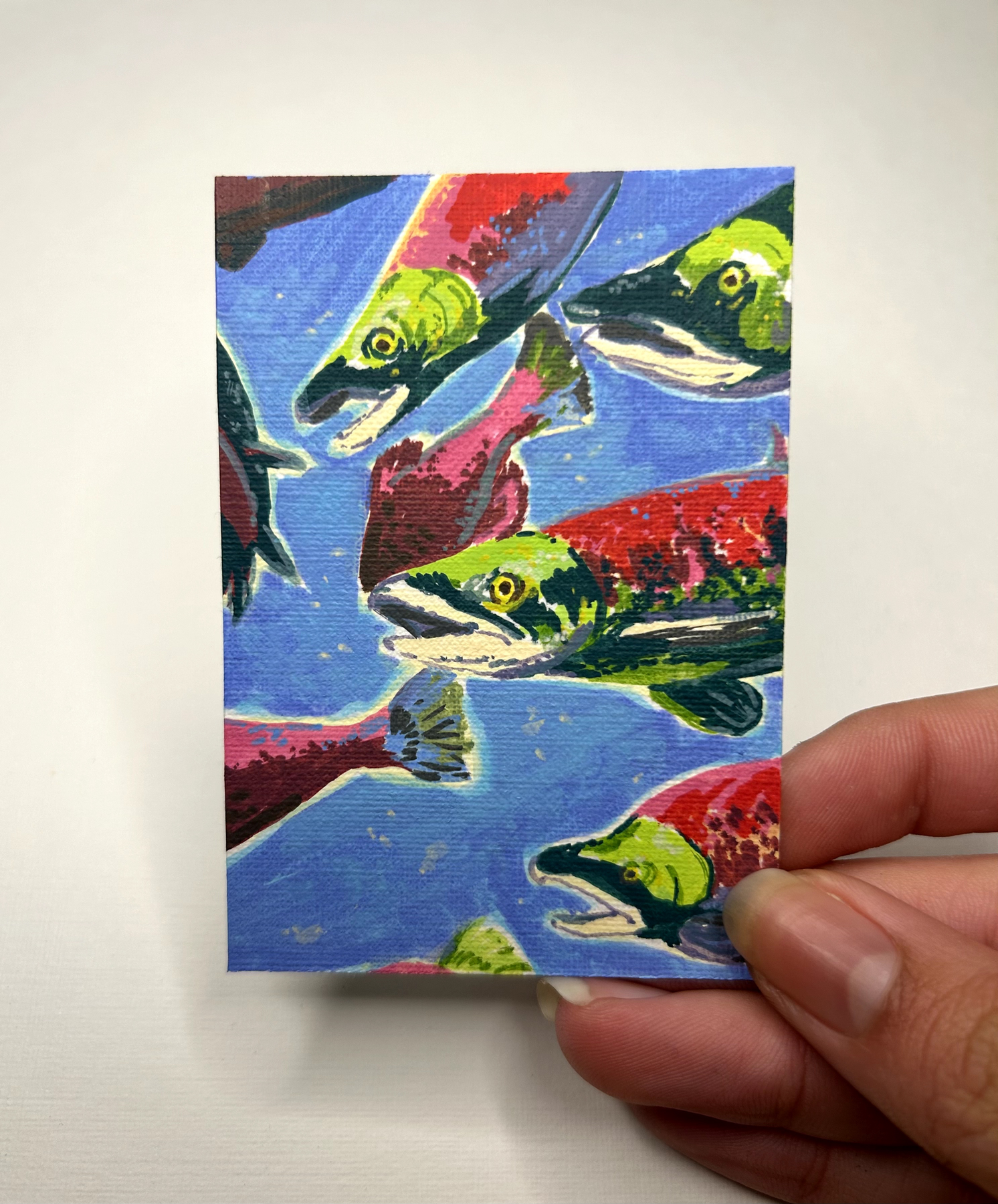 ACEO Original Painting- Salmon made with/ Acrylic Marker 2.5 x 3.5 inch aceo art card