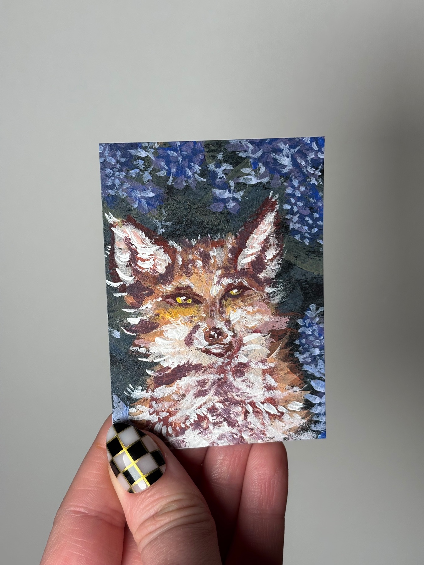 Fox in wisteria aceo art card