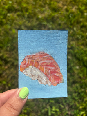 “Pastel Shrimp” Food Acrylic Painting aceo art card thumbnail 1