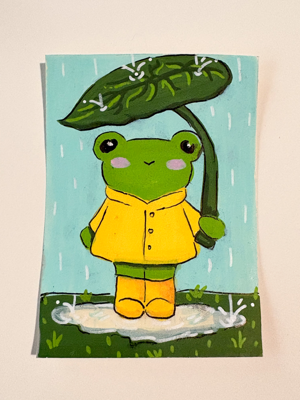 Frog In a Raincoat aceo art card