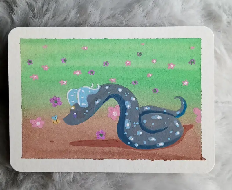 Florals and Honey Bee aceo art card