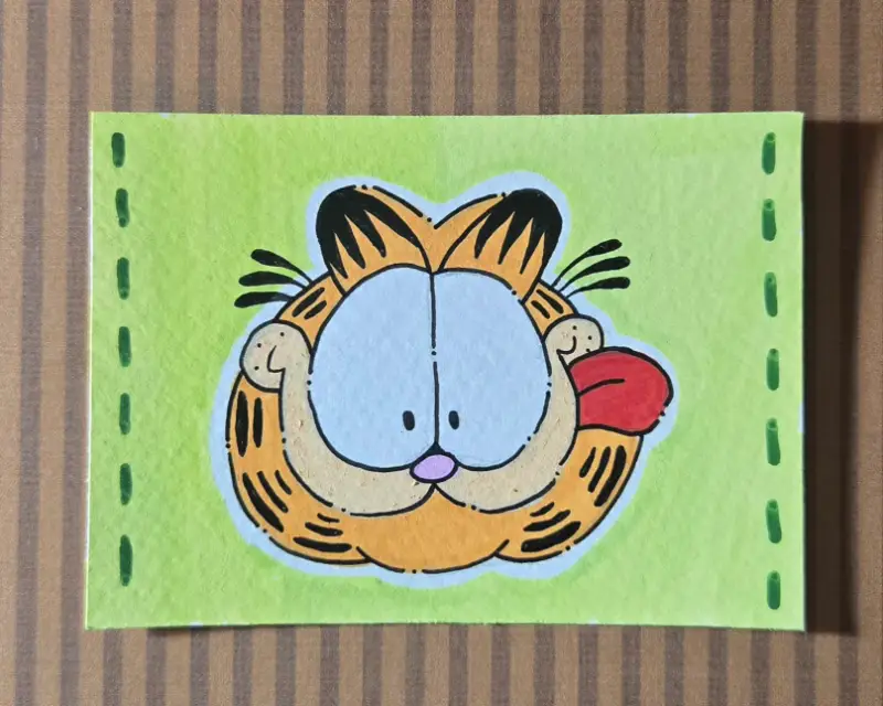 Green Garfield Portrait aceo art card