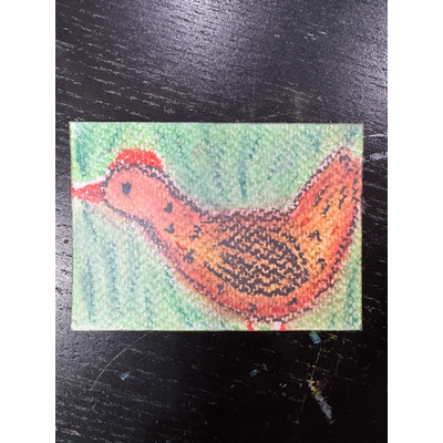 Orange Brown Chicken on Green aceo art card thumbnail 2