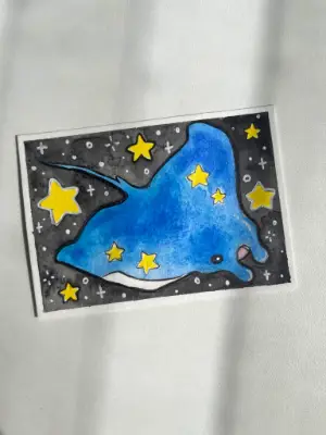 Manta Ray and Stars aceo art card thumbnail 2