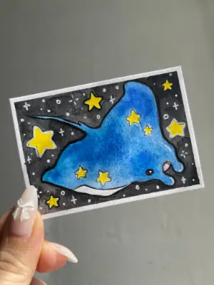Manta Ray and Stars aceo art card thumbnail 1