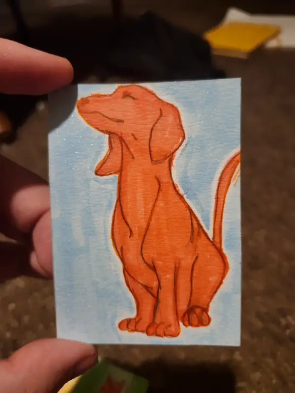 Rainbow Animals- Weiner Dog aceo art card