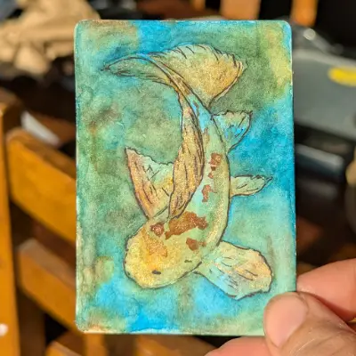 Koi in blue aceo art card thumbnail 3