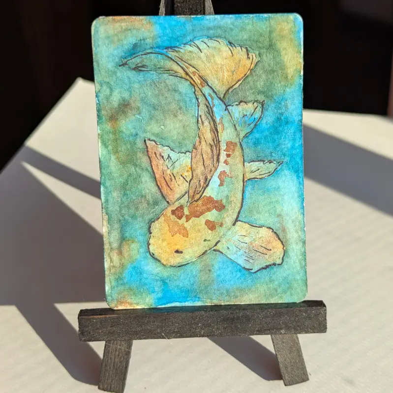 Koi in blue aceo art card