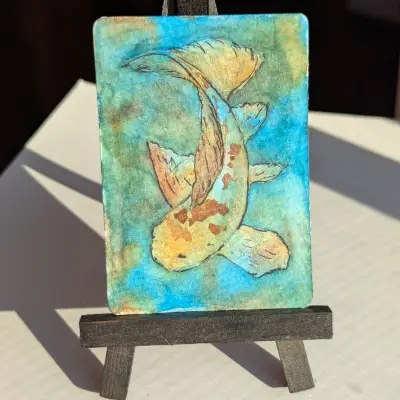 Koi in blue aceo art card thumbnail 1