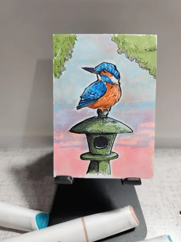 KingFisher On Lantern aceo art card